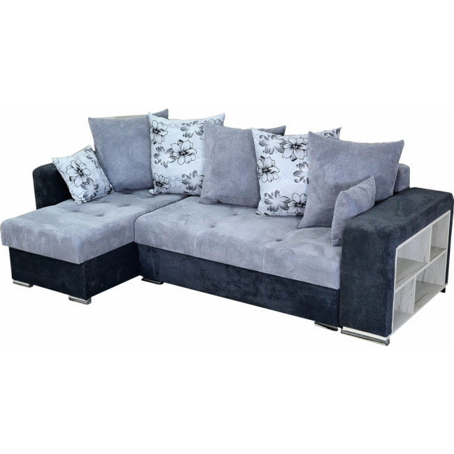 Coltar Dubai gri deschis/inchis, universal stanga sau dreapta, extensibil, 2 lazi depozitare, zona dormit, 2550 x 1400 x 750