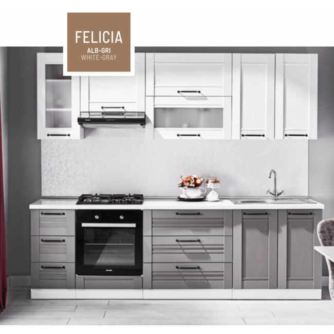 Bucatarie Felicia, Modulara, Alb si gri, 2,6m