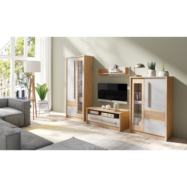 Living Bianco A, stejar artisan si alb, 4 piese, 300 x 194 x 53 cm
