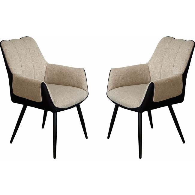 Set 2 scaune tapitate pentru living, bucatarie, Piciore negre metalice, Bej si Negru, 85x58x50 cm Set 2 scaune tapitate pentru living, bucatarie, Piciore negre metalice, Bej si Negru, 85x58x50 cm