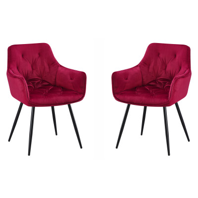 Set 2 scaune dining/bucatarie Nero, sezut tapiterie stofa, cadru si picioare metal, 57x58x87 cm, Rosu
