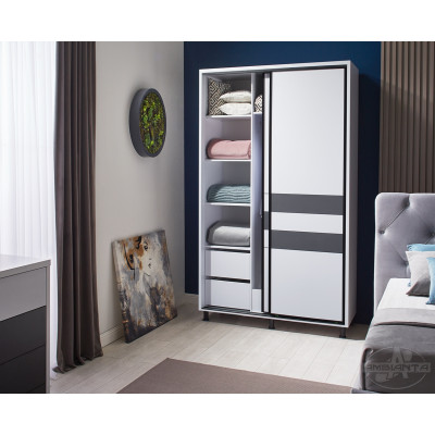Dulap Cristal Alb & Grafit, 2 usi culisante, 120 x 58 x 224 cm