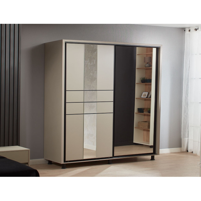 Dulap Rio, 2 usi culisante, 2 sertare interioare, 200 x 58 x 224 cm, Bej