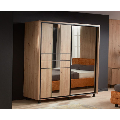 Dulap Rio, 2 usi culisante, 2 sertare interioare, 200 x 58 x 224 cm, Stejar