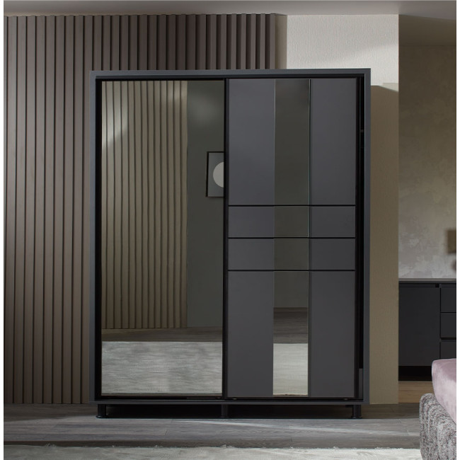 Dulap Rio, 2 usi culisante, 2 sertare interioare, 180 x 58 x 224 cm, Gri