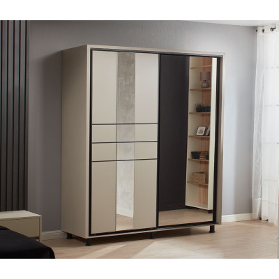 Dulap Rio, 2 usi culisante, 2 sertare interioare, 180 x 58 x 224 cm, Bej