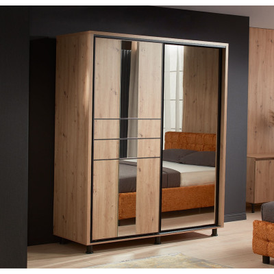 Dulap Rio, 2 usi culisante, 2 sertare interioare, 180 x 58 x 224 cm, Stejar