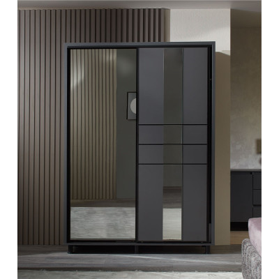 Dulap Rio, 2 usi culisante, 2 sertare interioare, 160 x 58 x 224 cm, Gri
