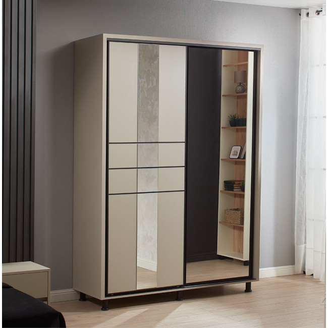Dulap Rio, 2 usi culisante, 2 sertare interioare, 160 x 58 x 224 cm, Bej