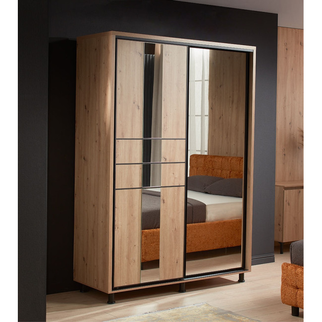 Dulap Rio, 2 usi culisante, 2 sertare interioare, 160 x 58 x 224 cm, Stejar