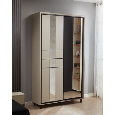 Dulap Rio, 2 usi culisante, 2 sertare interioare, 140 x 58 x 224 cm, Bej