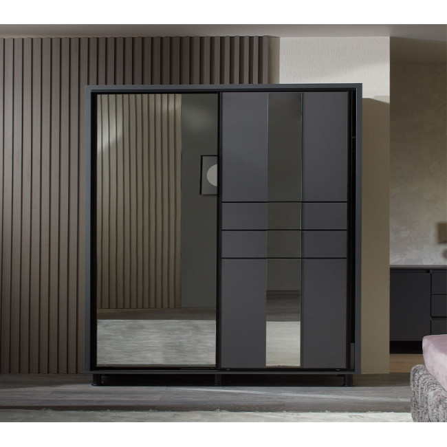 Dulap Rio, 2 usi culisante, 2 sertare interioare, 200 x 58 x 224 cm, Gri
