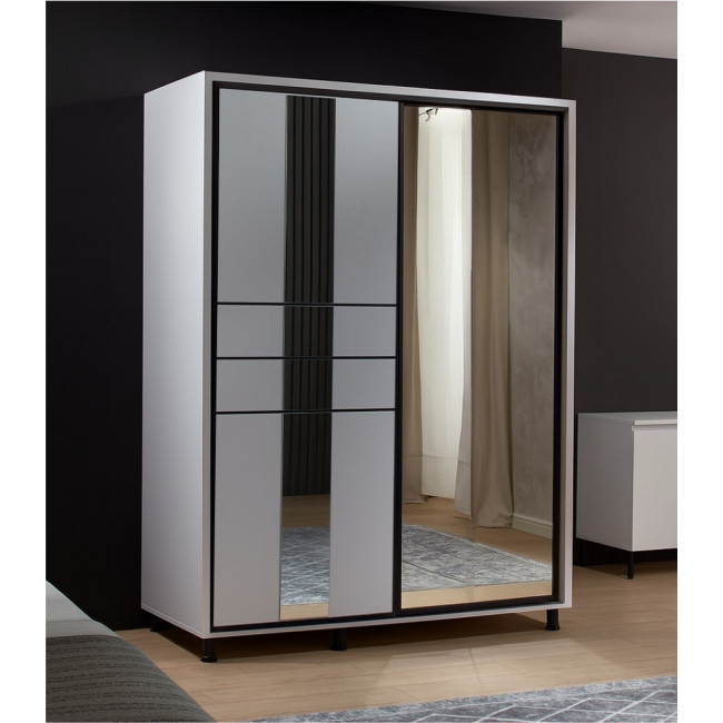Dulap Rio, 2 usi culisante, 2 sertare interioare, 160 x 58 x 224 cm, Alb