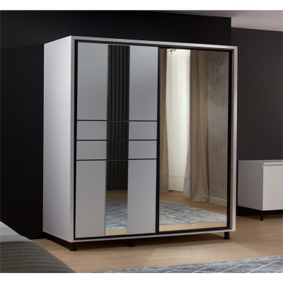 Dulap Rio, 2 usi culisante, 2 sertare interioare, 200 x 58 x 224 cm, Alb