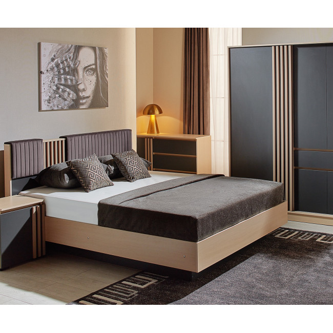 Pat Malta, spatiu depozitare, somiera rabatabila, 160x200 cm, Bej si gri