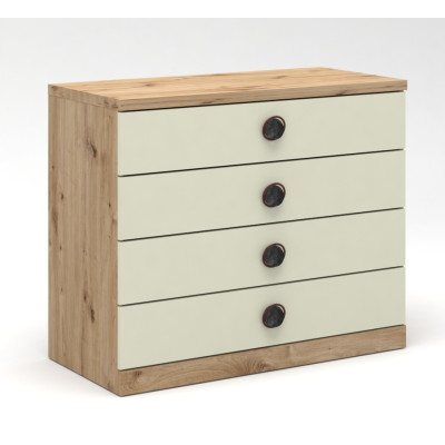 Comoda Amigo, 4 sertare, 100x84x52 cm, Sejar si Bej