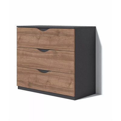 Comoda Happy, 3 sertare, 100x89x48 cm, Nuc si Gri