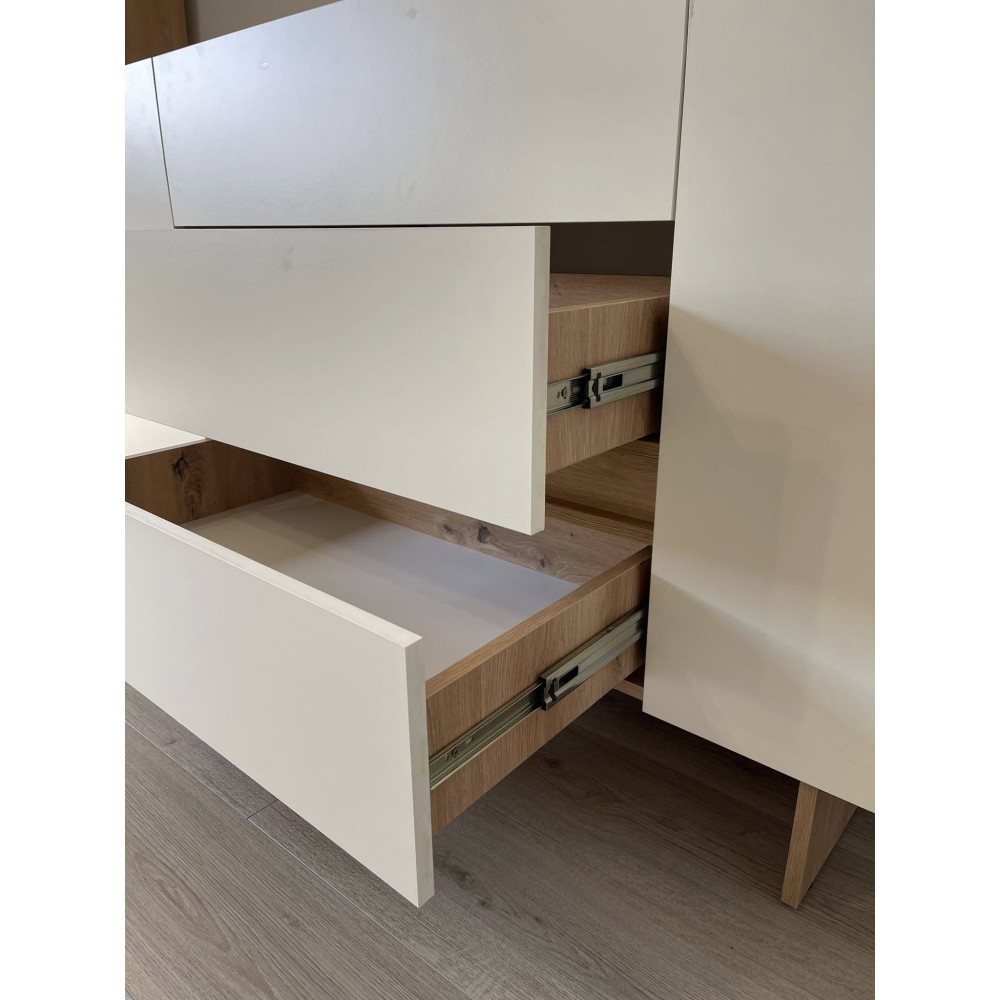 Comoda Kosmo, 2 usi + 3 sertare, 150x85x52 cm, Wenge si Bej