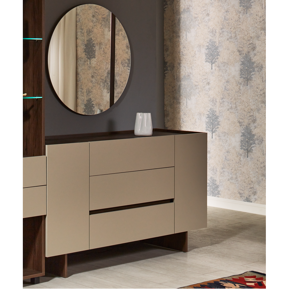 Comoda Kosmo, 2 usi + 3 sertare, 150x85x52 cm, Wenge si Bej