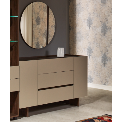 Comoda Kosmo, 2 usi + 3 sertare, 150x85x52 cm, Wenge si Bej