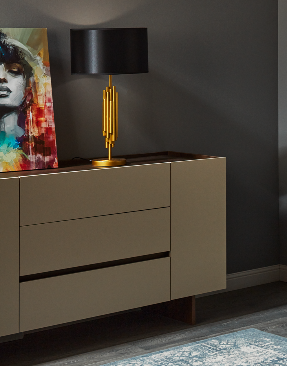 Comoda Kosmo, 2 usi + 3 sertare, 150x85x52 cm, Wenge si Bej