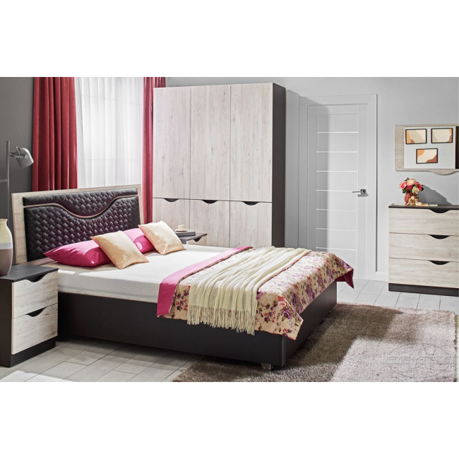 Dormitor Happy alb, pat 160x200 cm, dulap 6 usi, comoda cu oglinda, noptiere.