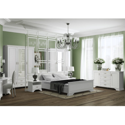 Dormitor Kentuki 1, Dulap 5 usi + 2 sertare, Comoda 2 usi + 4 sertare, Pat 160x200 cm, 2 noptiere, Alb