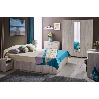 Dormitor Inter Samoa, pat 160x200 cm, dulap cu 3 usi, comoda, 2 noptiere