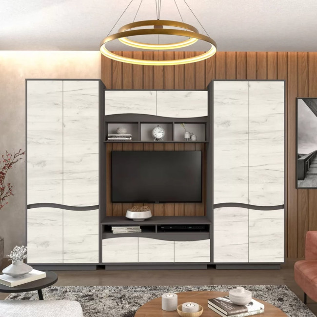 Living Geneva, 4 piese, 280x60x206 cm, Alb Texturat