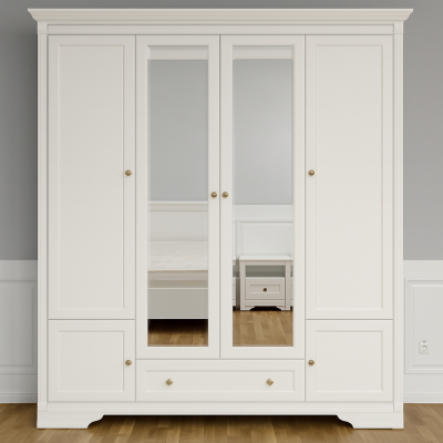Dulap Kleo, 4 usi + 1 sertar, 198x62x225 cm, Alb