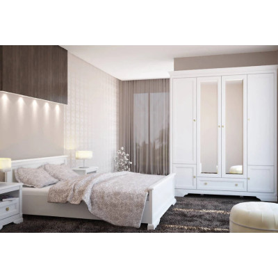 Dormitor Kleo, Dulap 4 usi + 1 sertar, comoda 3 sertare, pat 160x200, 2 noptiere