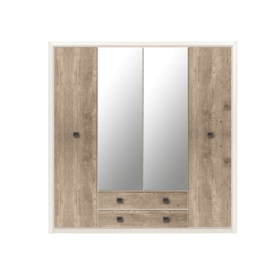 Dulap Koen, 4 usi + 2 sertar, 214x208x56 cm, Stejar si Pin