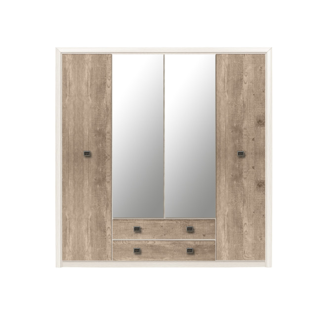Dulap Koen, 4 usi + 2 sertar, 214x208x56 cm, Stejar si Pin